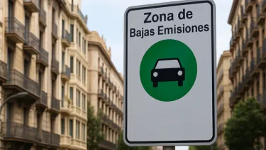 Una señal de bajas emisiones en la calle de una ciudad